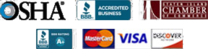 A picture of some logos for the bbb, mastercard and visa.